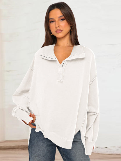 Trendy Casual Polo Neck Sweatshirt with Lantern Sleeves