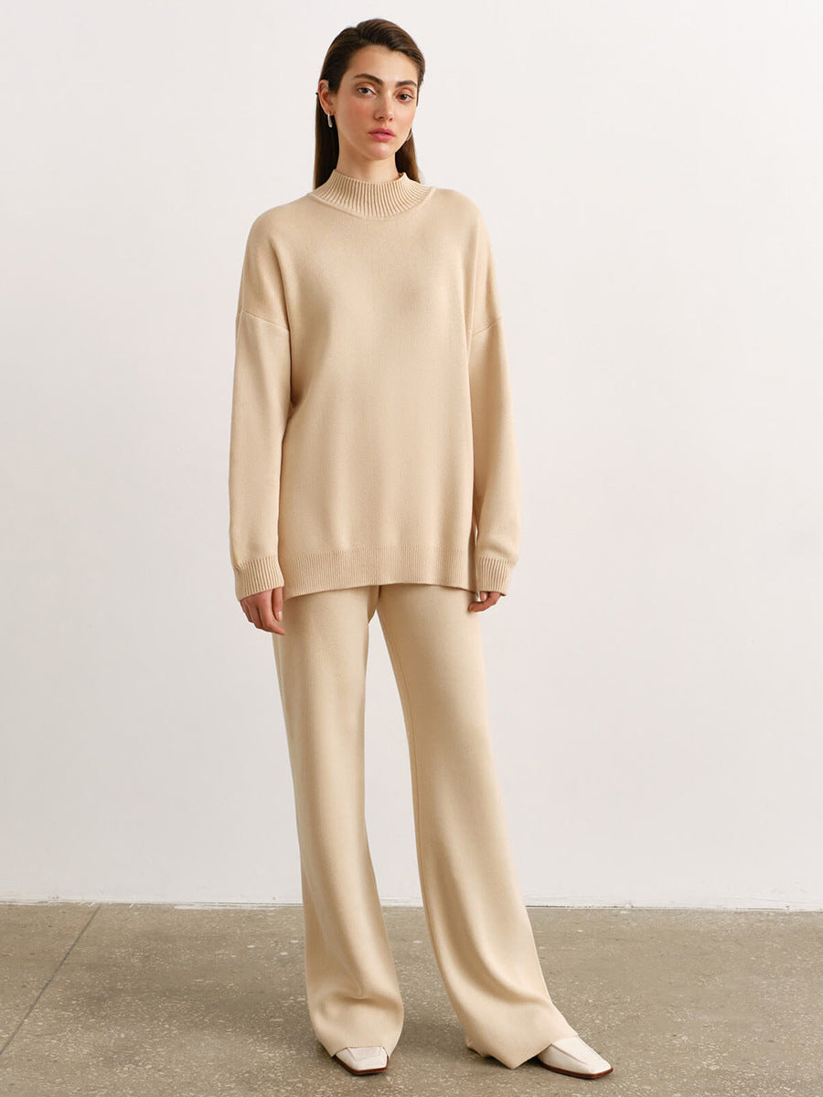 High Collar Side Split Knit Sets
