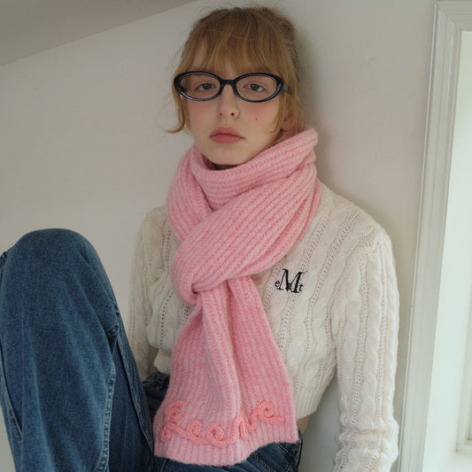 3D Handmade Crochet Letter Solid Color Scarf for Women