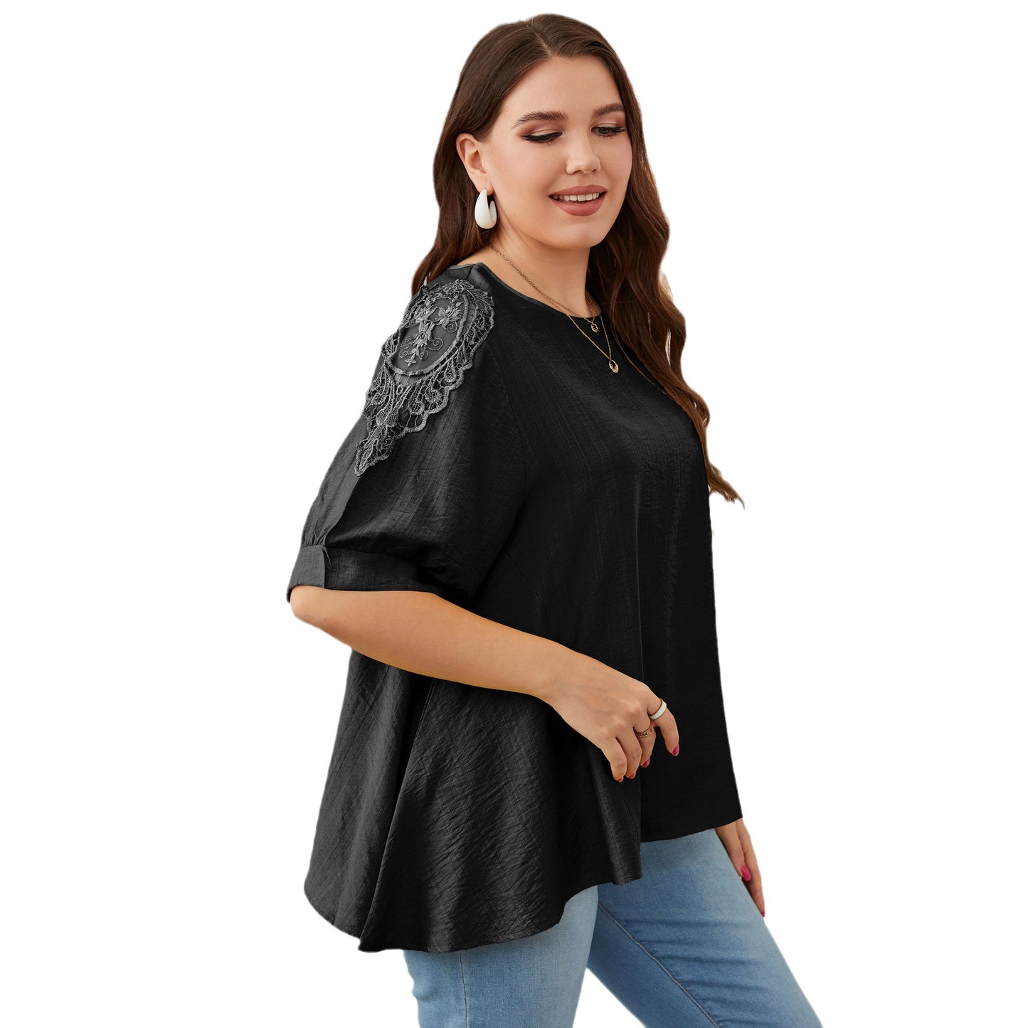 Plus Size Women's Loose Fit Solid Color T-Shirt