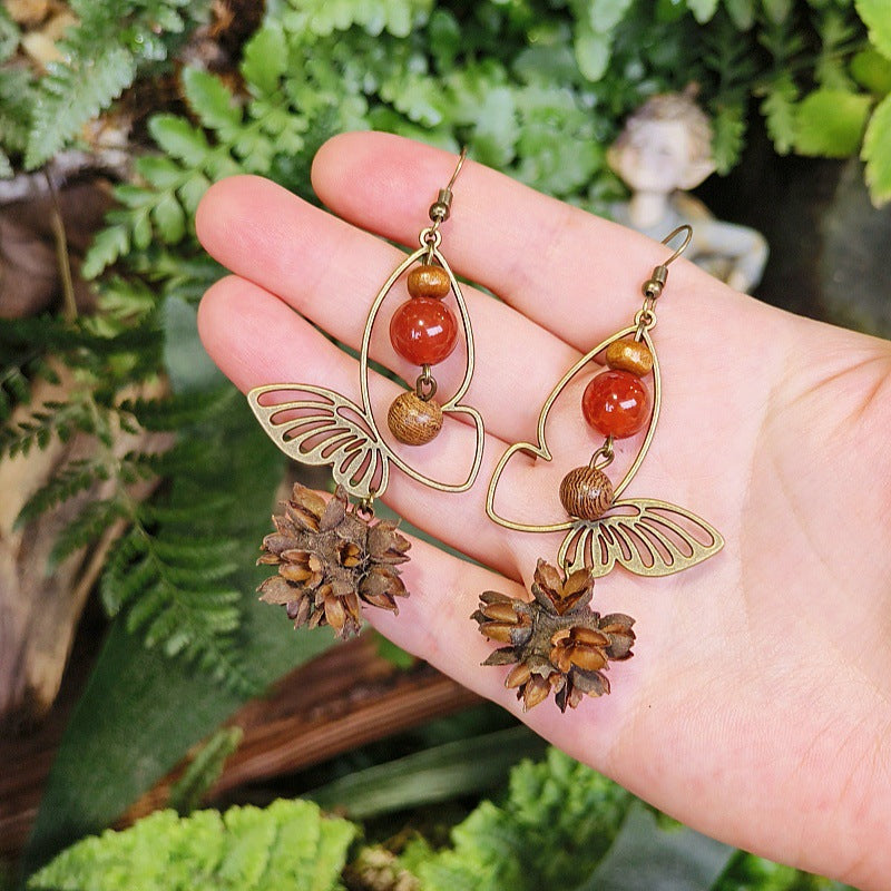 Vintage Bohemian Butterfly Earrings with Natural Stone Beads