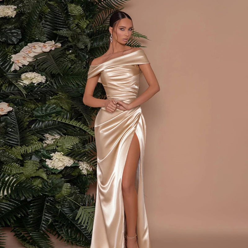 Off-Shoulder Elegant Bodycon Dress with Slit