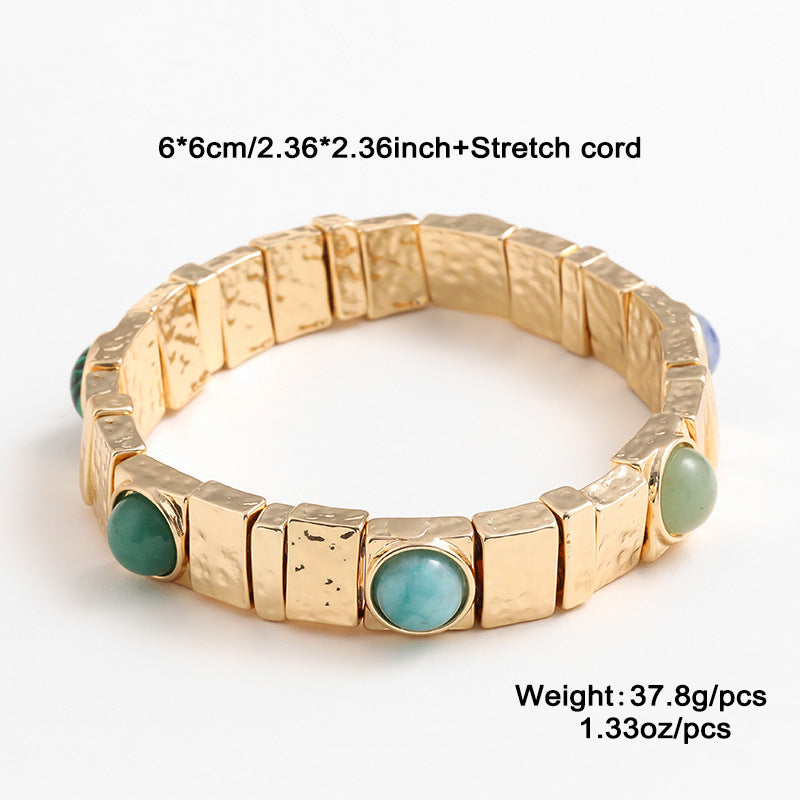 Boho Tiger Eye Stones Gold Cuff Bracelet