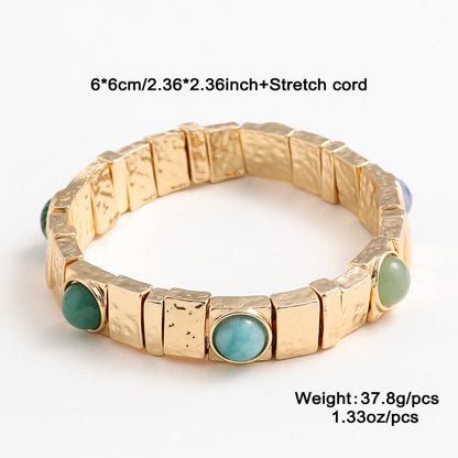 Boho Tiger Eye Stones Gold Cuff Bracelet