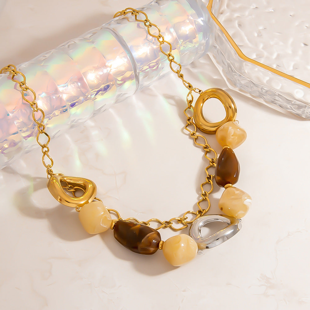 Stainless Steel Resin Necklace Irregular Acrylic Bead Choker