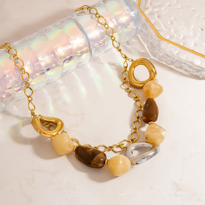 Stainless Steel Resin Necklace Irregular Acrylic Bead Choker