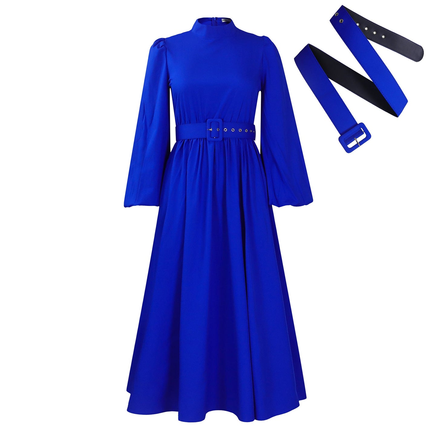 Elegant High Neck Long Sleeve Dress With Belt