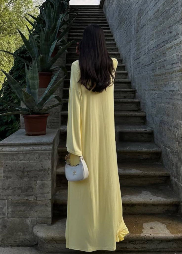 Three Piece Jersey Lounge Set Yellow Soft Texture