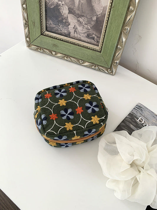 Embroidered Flower Makeup Bag Mini Pouch Organizer