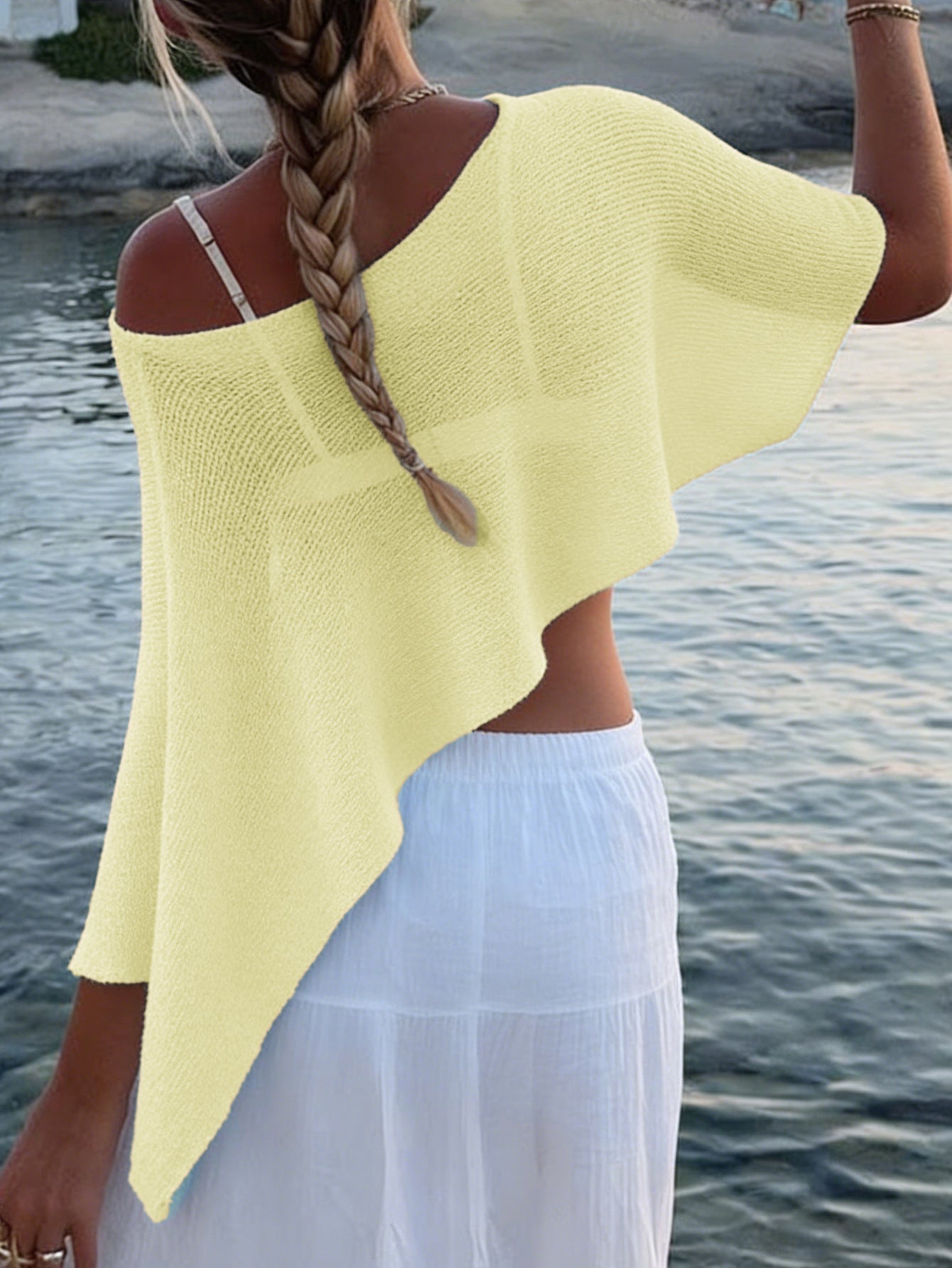 Chic Sheer Knit Cape Top for Casual Outings