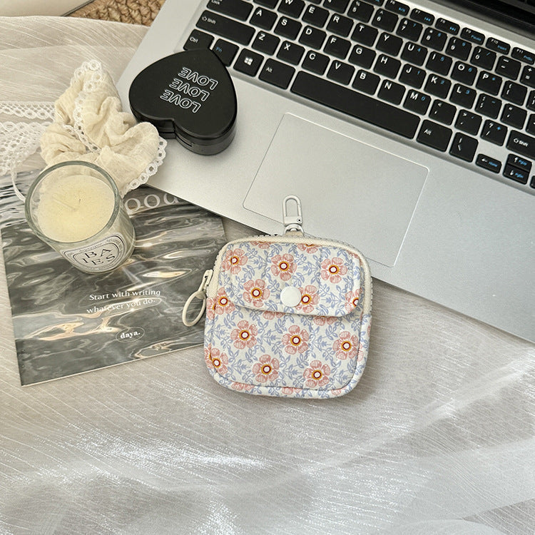Mini Bluetooth Earphone Organizer Wallet with Floral Design
