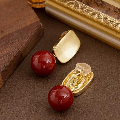 Elegant Round Red Pearl Ear Clips For Women