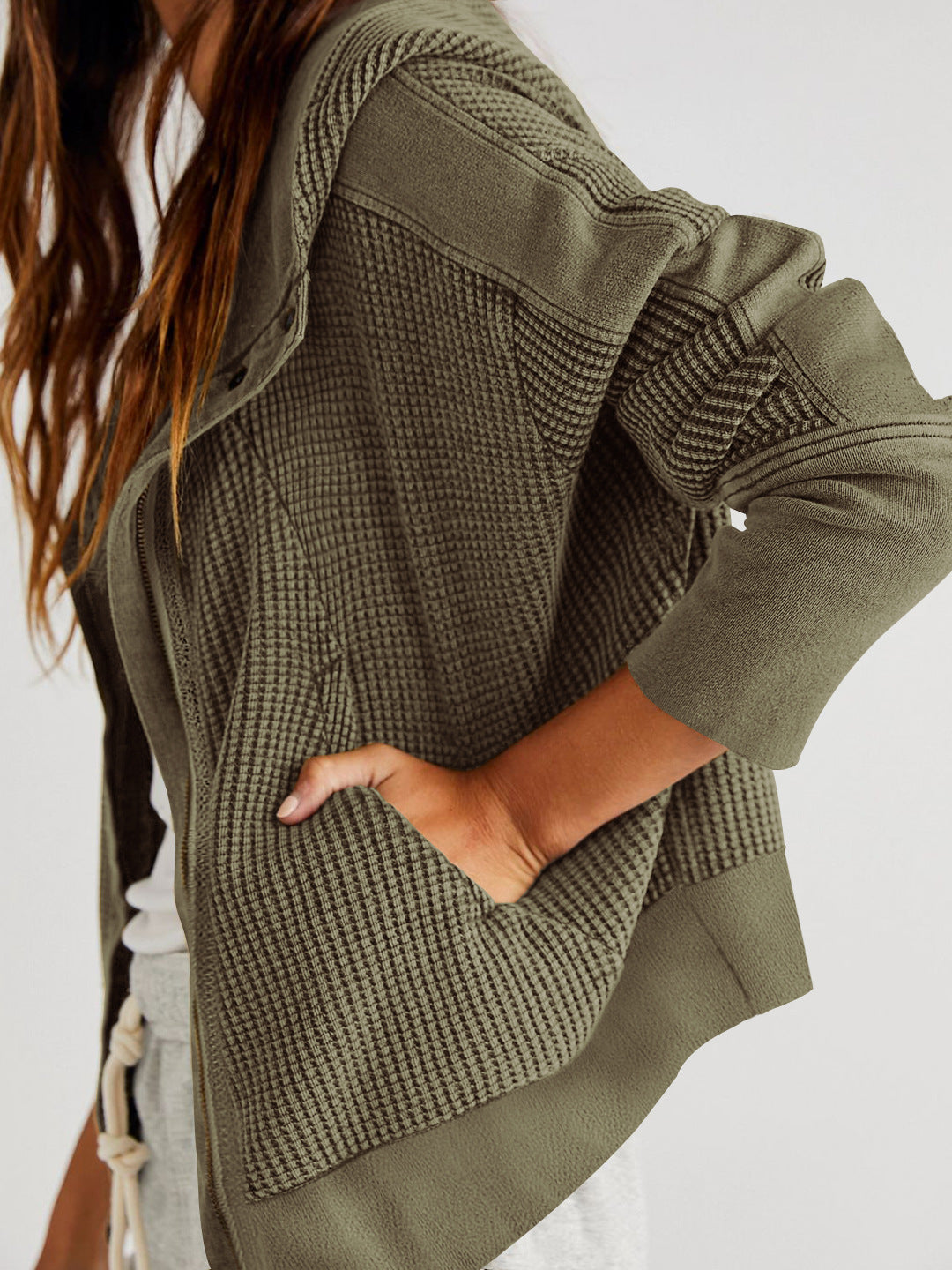 Casual Solid Color Zip Up Cropped Hoodie