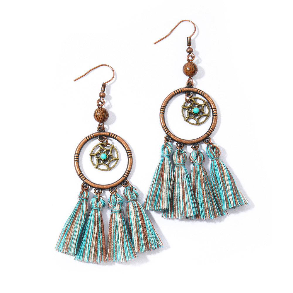 Bohemian Style Gemstone Tassel Earrings for Women