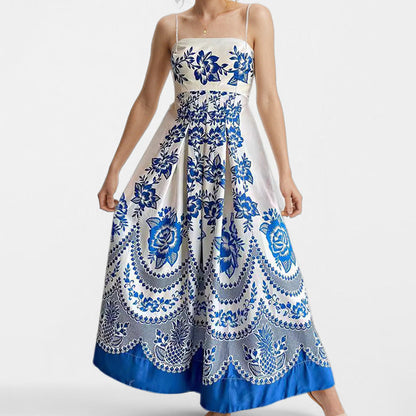 Floral Print Maxi Dress with High Waist for Casual Wear