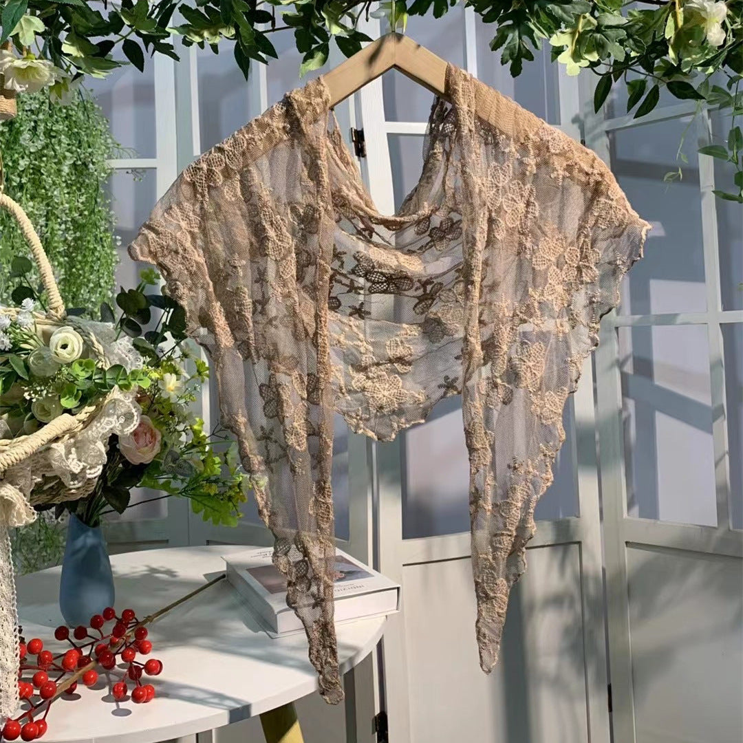 Scravii - Embroidered Lace Small Shawl Scarf