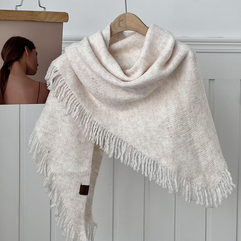 Tassel Solid Color Knit Shawl Scarve