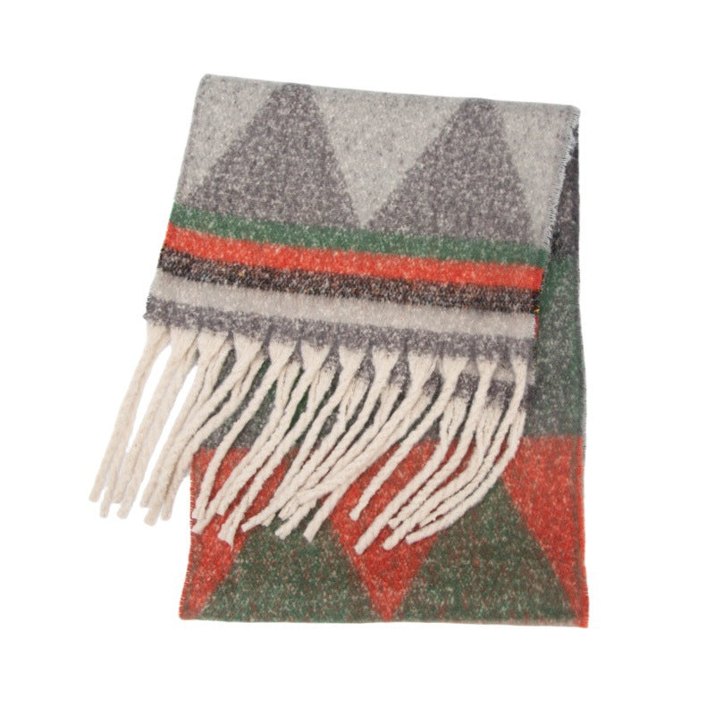Winter Cozy Tassel Color Block Warm Scarf