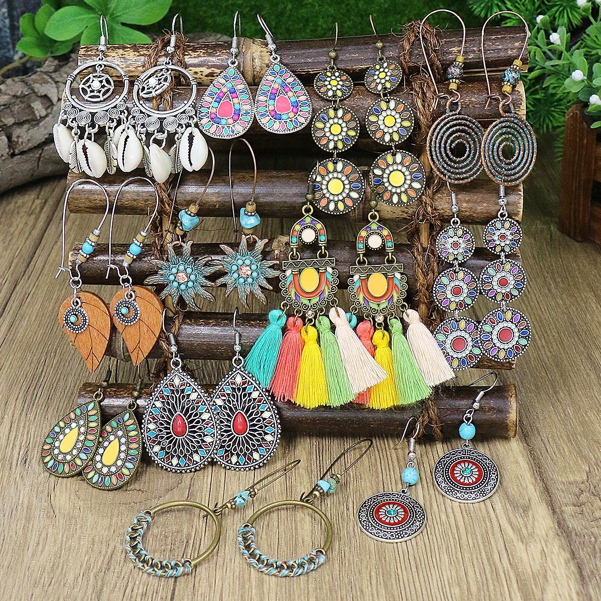 Bohemian Tassel Earrings Set Vintage Geometric Alloy Jewelry
