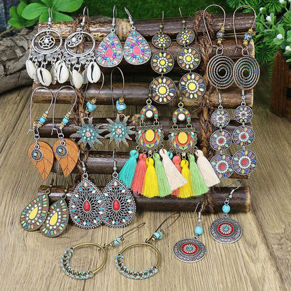 Bohemian Tassel Earrings Set Vintage Geometric Alloy Jewelry