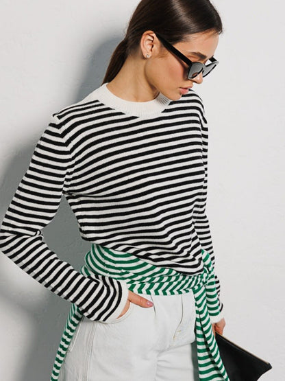 Striped Knitted Sweater Colorblock Design Comfortable Pullover