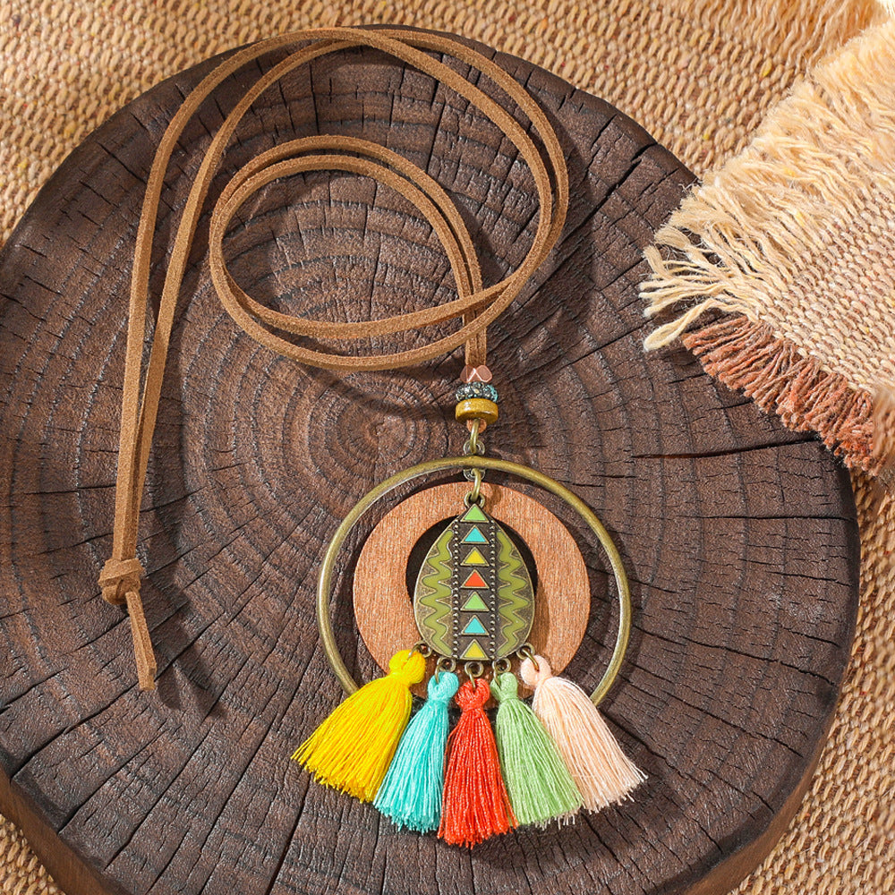 Trendy Ethnic-Inspired Butterfly Flower Necklace With Tassels