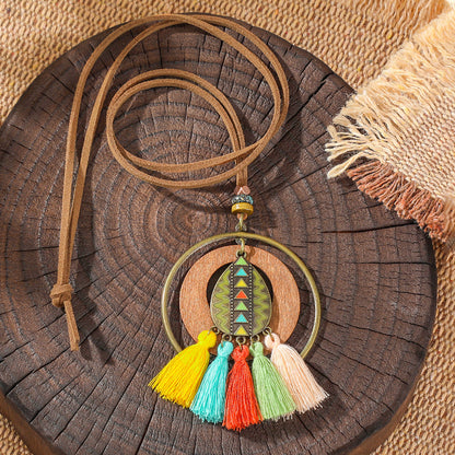 Trendy Ethnic-Inspired Butterfly Flower Necklace With Tassels