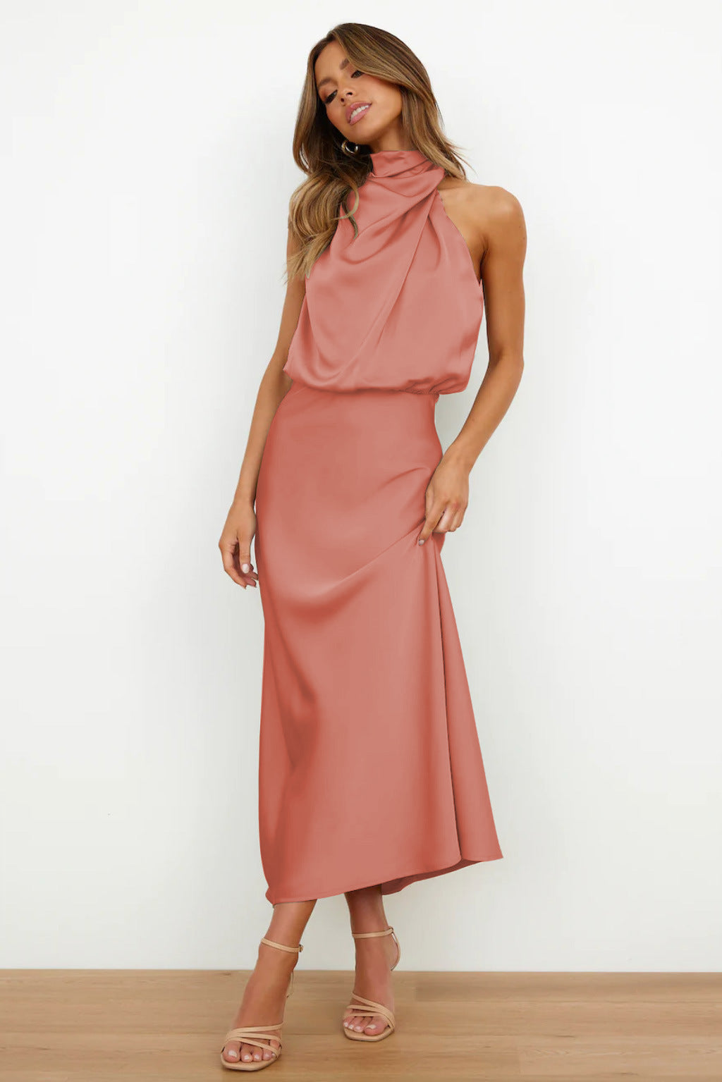 Elegant Satin Halter Dress for Women - High-End Evening Gown