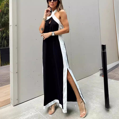 Summer Cotton Linen Backless Halter Dress for Women