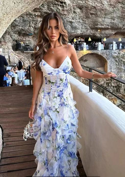 Off-Shoulder Floral Chiffon Maxi Dress
