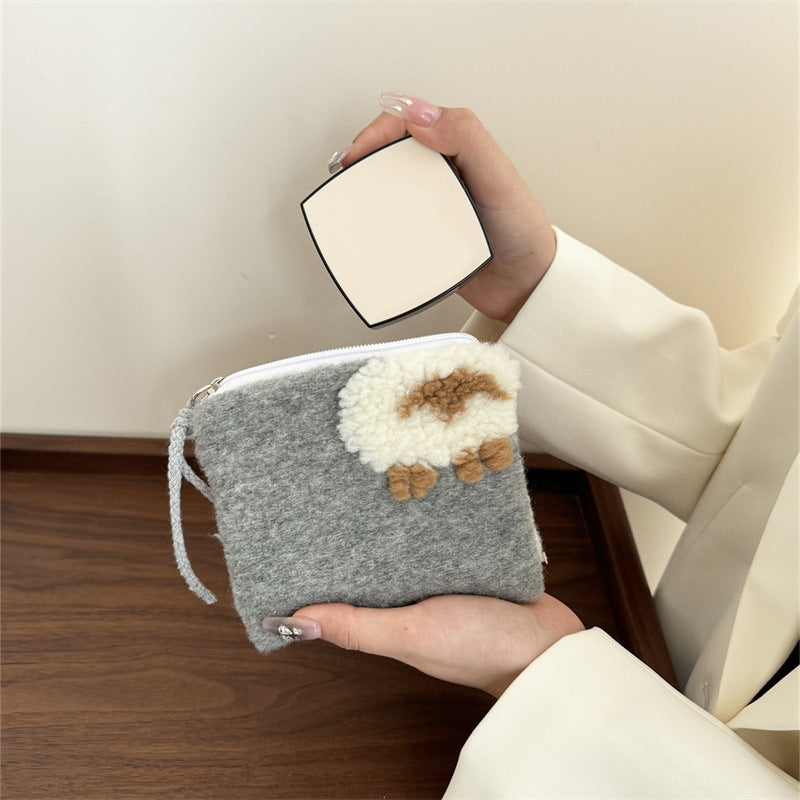 Cute Lamb Wool Portable Zipper Cosmetic Bag