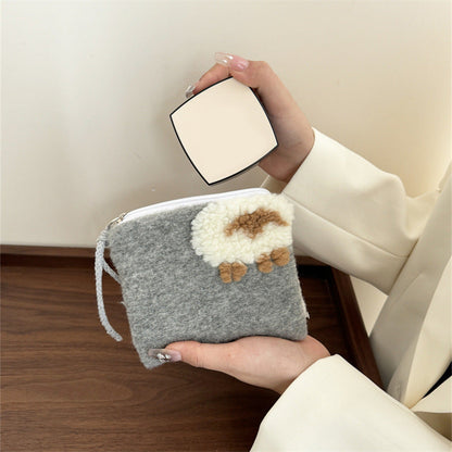 Cute Lamb Wool Portable Zipper Cosmetic Bag