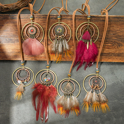 Ethnic Style Feather Pendant Necklace Handmade Zinc Alloy Jewelry