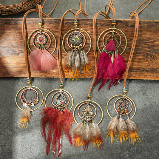 Ethnic Style Feather Pendant Necklace Handmade Zinc Alloy Jewelry