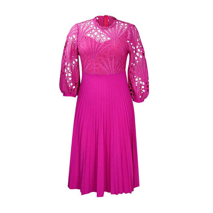 Large Size Lace Crochet Sexy Openwork Pleated Dress Dress