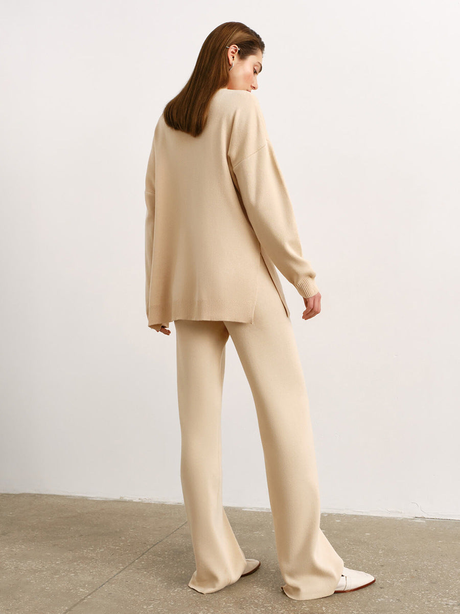 High Collar Side Split Knit Sets