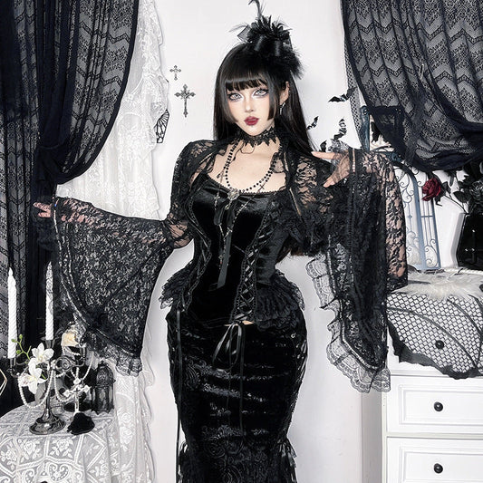Gothic Lace Bell Sleeve Open Cardigan