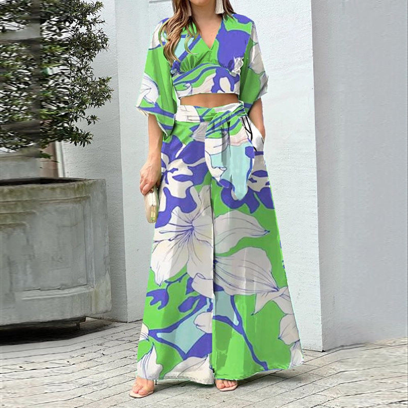 Casual Floral Print High-Waisted Set for Women