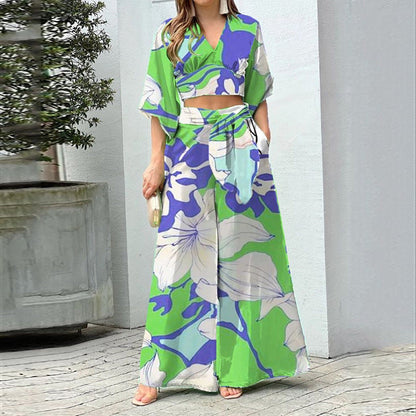 Casual Floral Print High-Waisted Set for Women