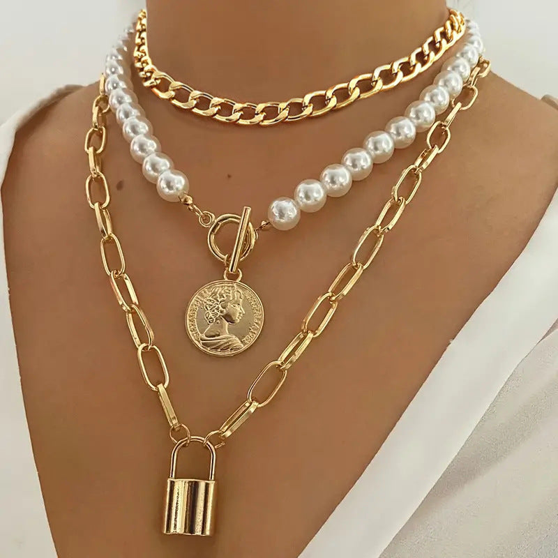 Baroque Style Irregular Pearl Necklace Creative Geometric Chain