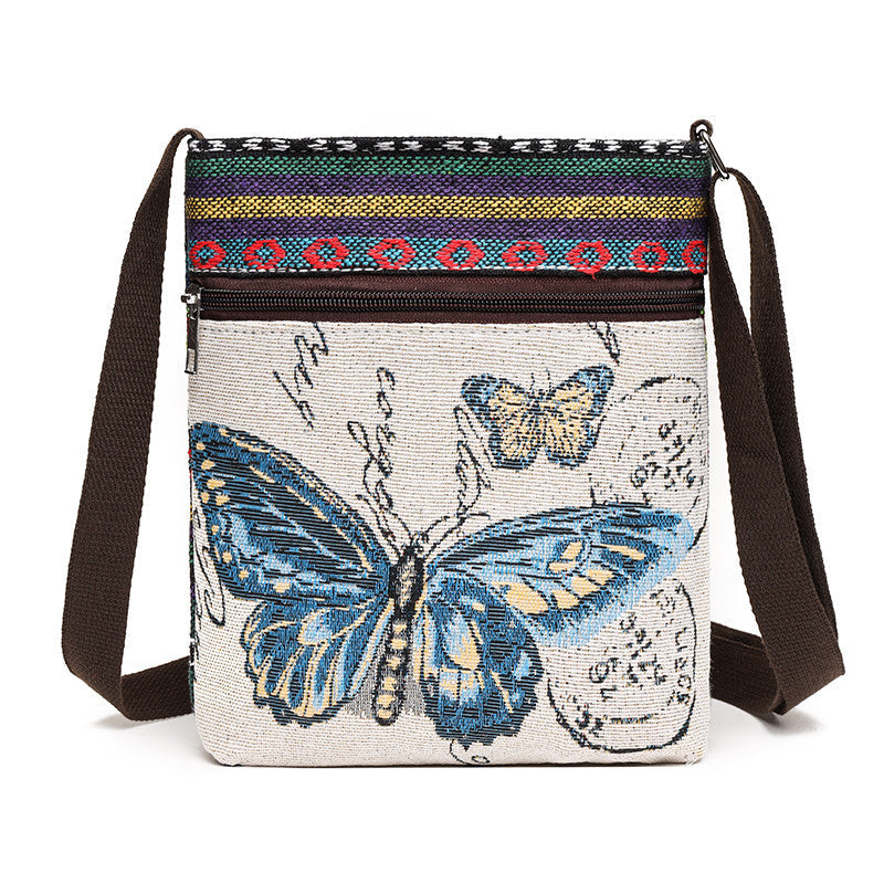 Women'S Crossbody Shoulder Bag Canvas Bag Thai Ethnic Style Embroidery Cute Fashion Lady'S Mobile Phone Bag Shoulder Bag
