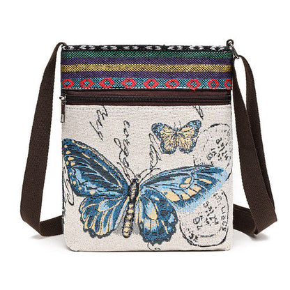 Women'S Crossbody Shoulder Bag Canvas Bag Thai Ethnic Style Embroidery Cute Fashion Lady'S Mobile Phone Bag Shoulder Bag