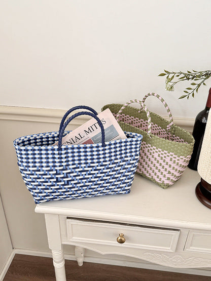 Handwoven Tote Basket Stylish PVC Shopping Bag
