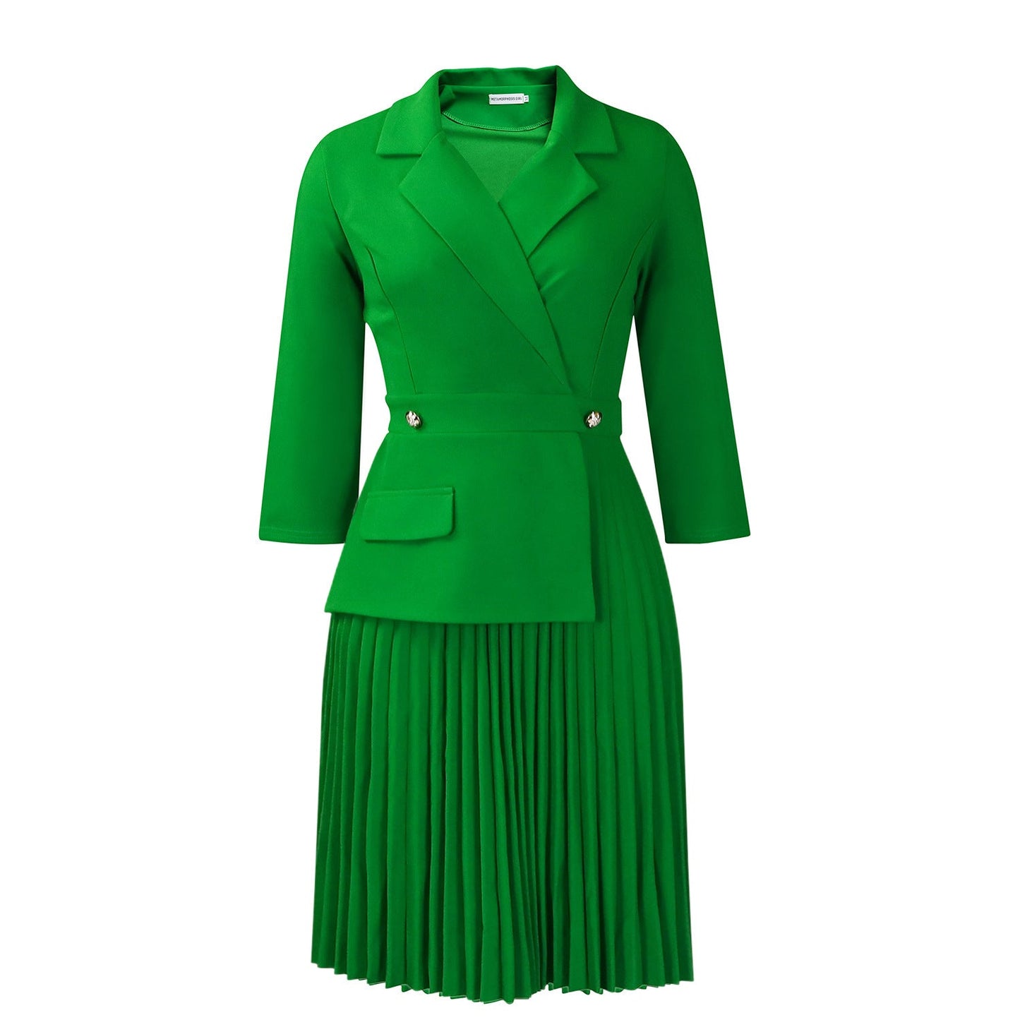 Elegant Solid Color Blazer Dress With Pleats