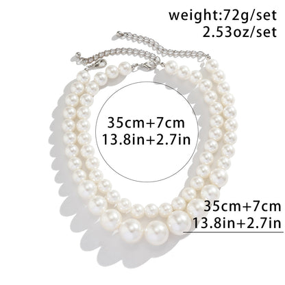 Retro Chunky Faux Pearl Choker Necklace Layered Beaded Jewelry For Women