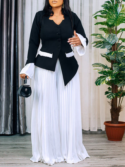 Fashionable Bell Sleeve Top And Wide Leg Pants Set