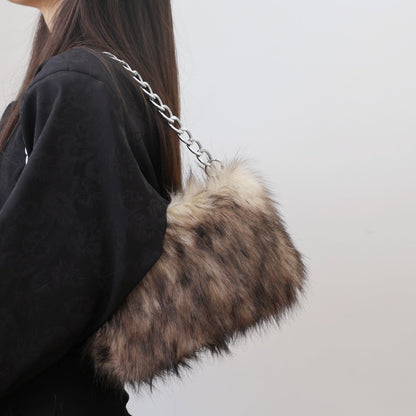 Fluffy Leopard Print Shoulder Evening Bag