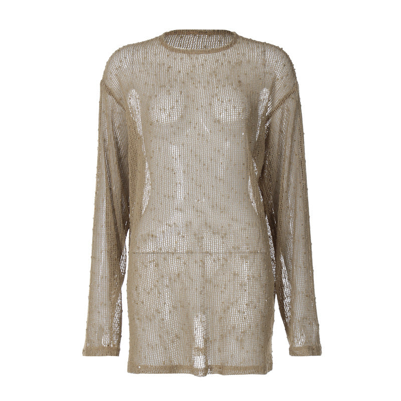 Stylish Sheer Knit Loose-Fit T-Shirt