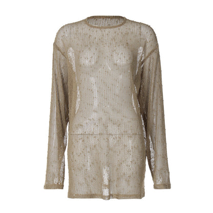 Stylish Sheer Knit Loose-Fit T-Shirt