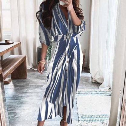 Elegant Floral V-Neck High-Waisted Dress for Women
